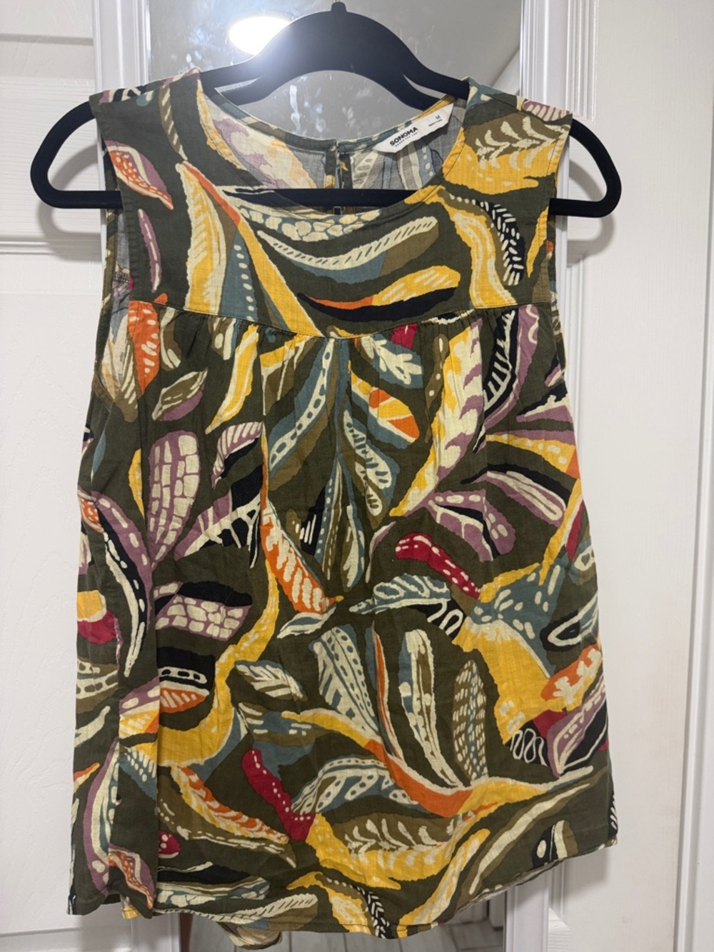 Sonoma Olive and Mustard Printed Sleeveless Tunic